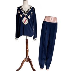 St. John by Marie Gray ~ Small ~ Navy Blue W/ Sailor Theme ~Sweater & Pants Set